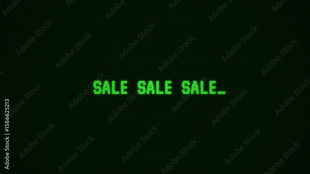Aufkleber retro computer display announces exciting sale event with bright green text in an immersive digital 