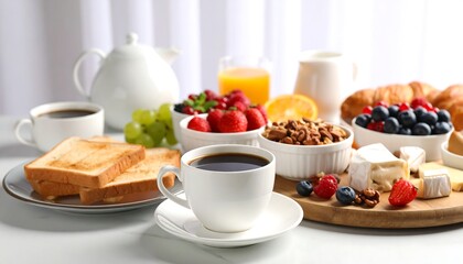 Breakfast spread on marble table