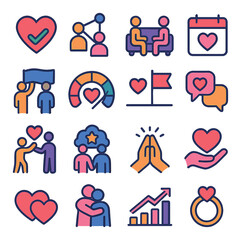 Relationship icon collection. simple love, couple, heart, dating, communication, emotion