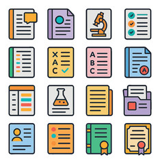 Educational icon collection. learning and teaching flat icons: book, microscope, test, certificate