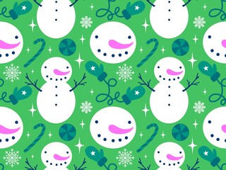 Christmas cartoon ice seamless cute snowman pattern for wrapping paper and fabrics