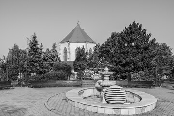 Town hall central park in the center of Sebeș old town, Alba county, Transylvania, Romania in...