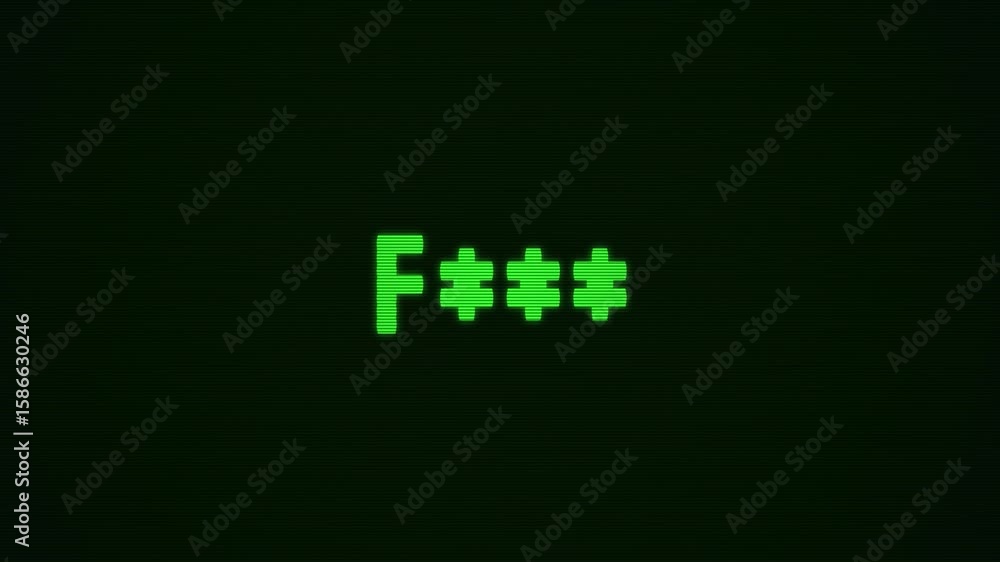 Poster retro computer screen displays green f*** text in a dark setting, showcasing a minimalist digital in