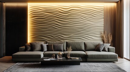 Modern living room with textured wall