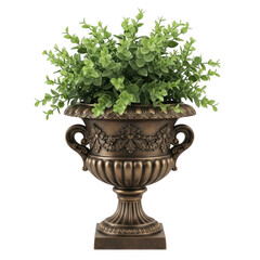 Ornamental vase with plant isolated on transparent background