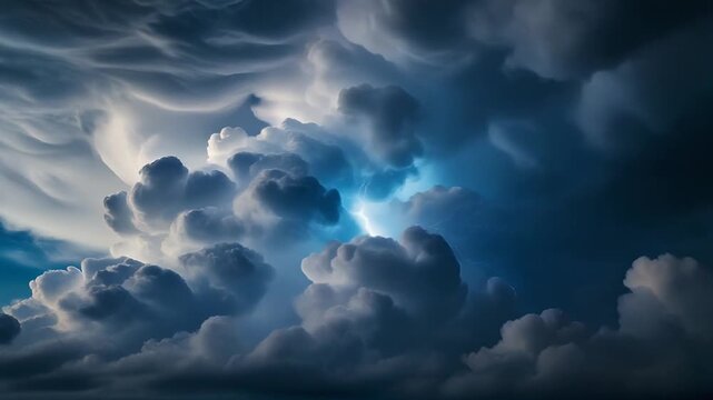 モクモクと膨らんだ積乱雲を稲妻が貫き、雲の中を青白く照らす、不穏で力強い雰囲気の雷空エフェクト