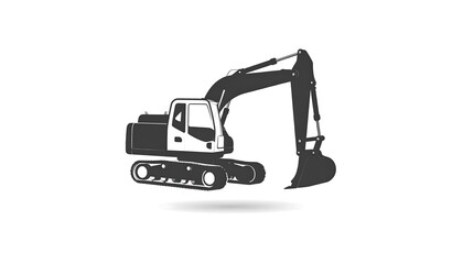 Silhouetted excavator on white background