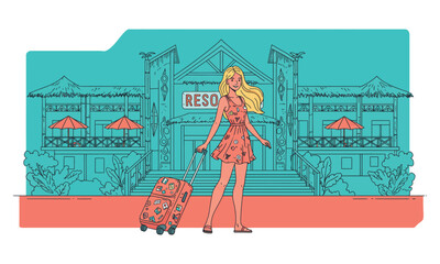 Resort Girl with Luggage Vector