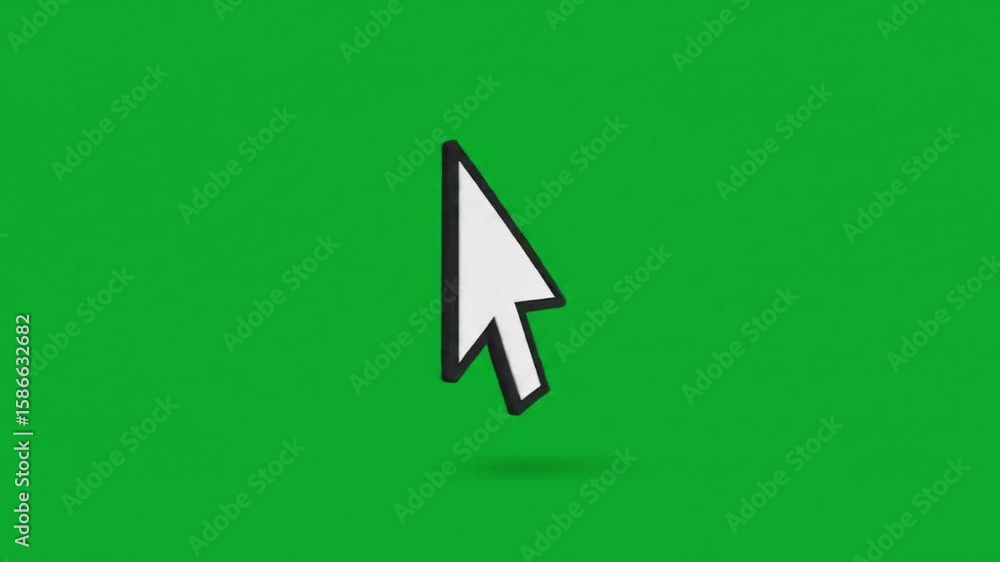 Poster a white cursor with black outline is centered on a solid green background with a soft shadow below i
