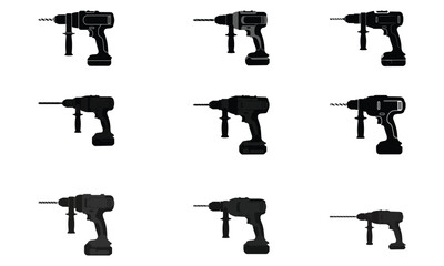 Power Drill Tool Icons Set