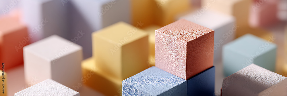 Fototapete abstract pastel colored cubes with rough texture in a macro shot