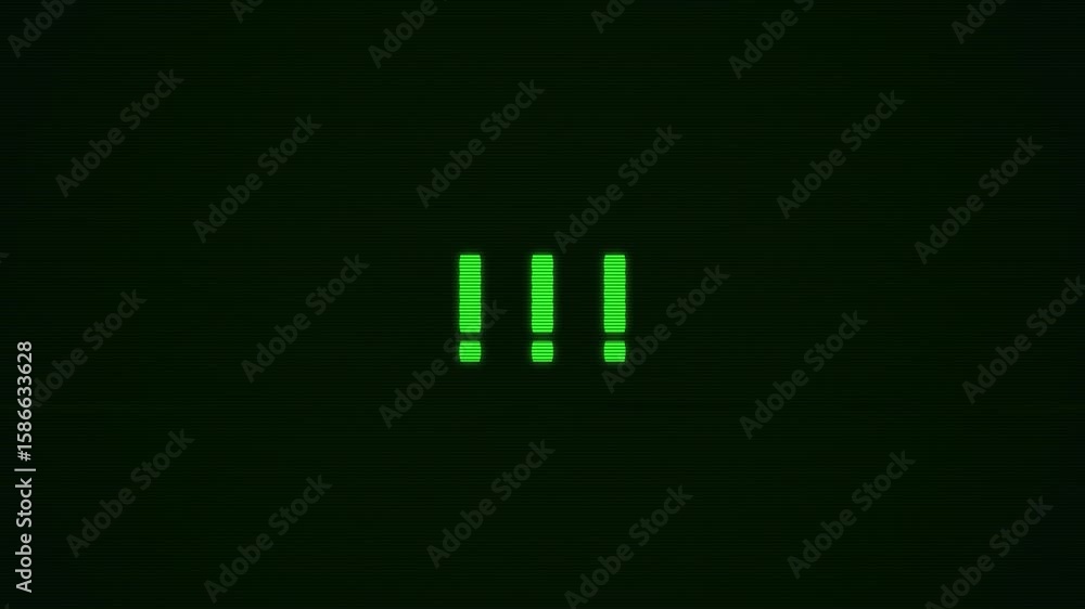Aufkleber retro computer screen displays bold !!! text with green graphics in a nostalgic digital ambiance fea