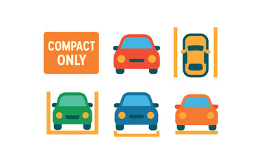 Compact car icons with parking sign and vehicle colors