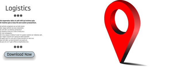 A vibrant red location pin stands out against a white background, embodying the themes of logistics and navigation within a digital marketing environment. The design emphasizes modern technology.