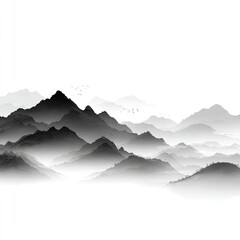Misty mountain range landscape, tranquil scene, ideal for background use