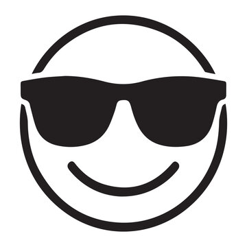 Naklejki A simple black and white graphic of a smiling face wearing cool sunglasses representing happiness and a positive attitude