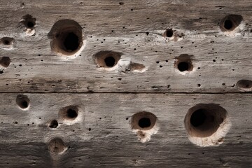 Wooden plank, bullet holes, rustic wall, background image, decorative element