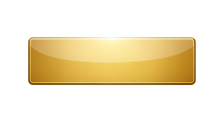 Rectangular gold button with glossy finish on transparent background.