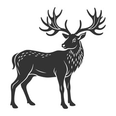 A captivating vector silhouette illustration of a wild deer with prominent antlers, perfectly isolated on white