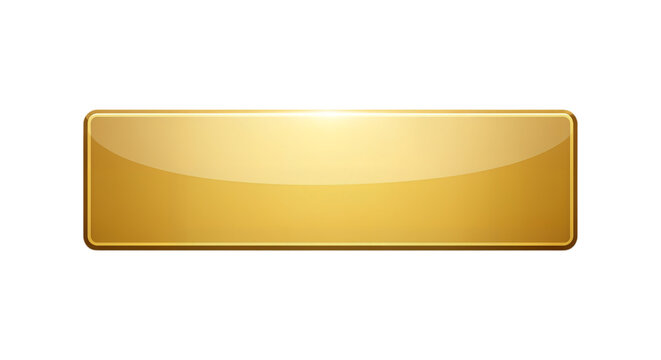 Rectangular gold button with glossy finish on transparent background.