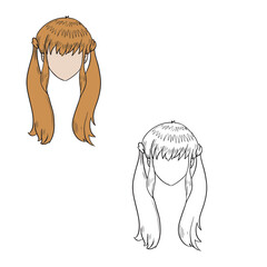 anime girls hair vector illustrations. simple drawing. colour. 