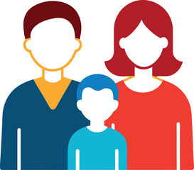 Stylized Family Portrait Featuring Parents and Child in Flat Color Design