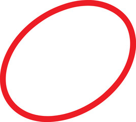 Bold red imperfect oval line graphic element isolated on transparent background