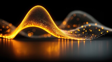 Dynamic glowing yellow neon wave on a black background with smooth reflections, representing energy flow and futuristic light design.