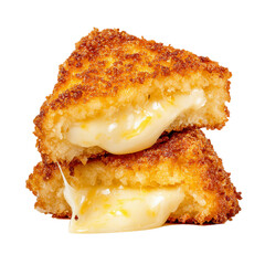 Two sliced pieces of fried cheese isolated on a transparent background, clipart sticker