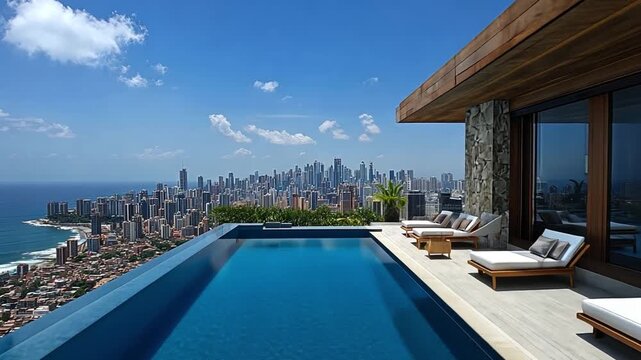 Panoramic Cityscape View from Infinity Pool
