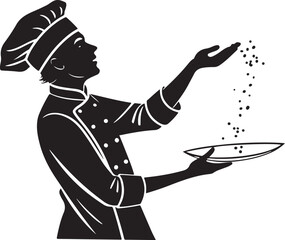 Silhouette of a chef seasoning food with salt adding flavor and culinary expertise