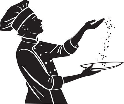 Naklejki Silhouette of a chef seasoning food with salt adding flavor and culinary expertise