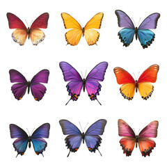 Collection of colorful butterflies isolated on transparent background