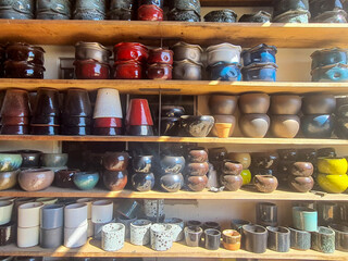 Colorful clay pots for plants