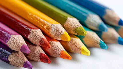 A vibrant display of colored pencils aligned in a row showcasing creative tools ready for artistic expression and colorful drawings