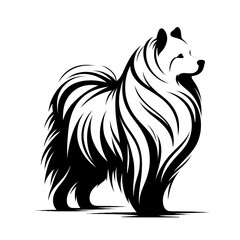 Vector illustration of samoyed dog in black strokes and lines. Family pet, love and care for animals, adoption fair. Types of breeds, decoration for grooming salon or vet clinic