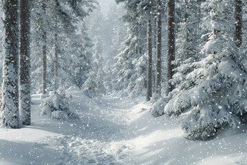 Fototapeta premium minimalist christmas celebration atmosphere in usa featuring serene winter forest walk