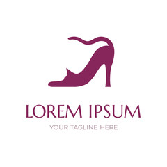 Women shoes logo design. Icon of women heel in the form of a cat. High heel fashion template vector for business. Logotype design template for your company