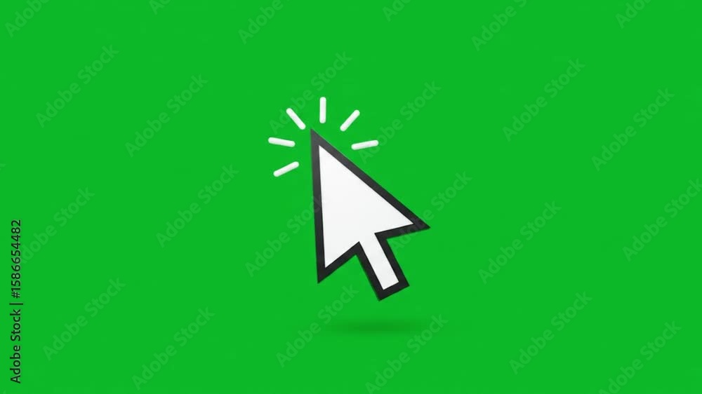 Poster a white and black cursor with white radiating lines on a solid green colored background image view
