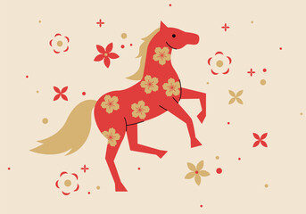 Happy chinese new year 2026. Horse is a symbol of the 2026 Chinese New Year. Figure of Horse in geometric style