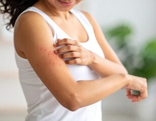 Woman scratching itchy arm