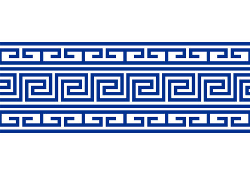 Ancient Roman ornament. Greek key ornament. Meander pattern.  Repeating geometric meandros motif. Greek fret design. Ancient decorative border. Vector decoration