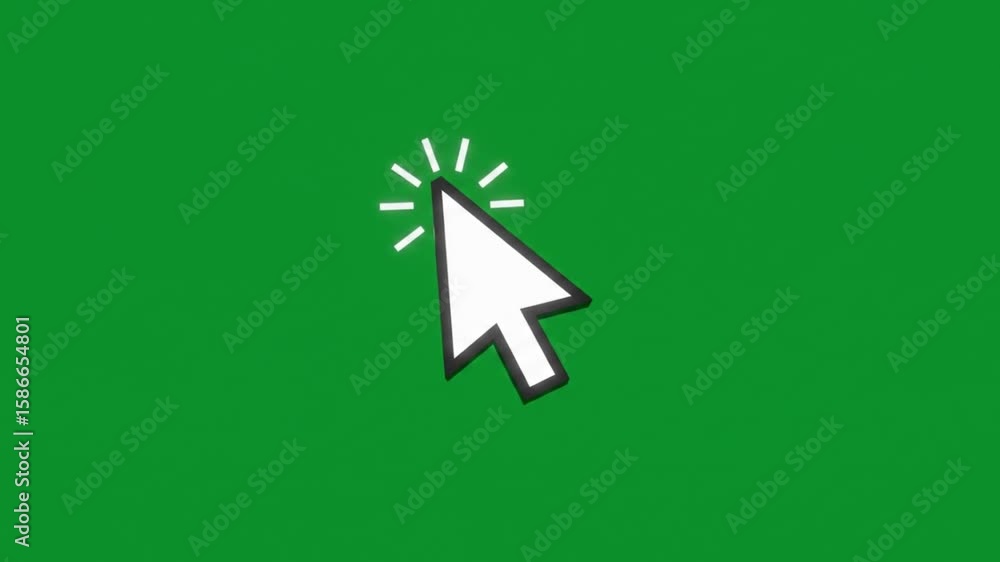 Aufkleber a computer cursor with a black outline and white fill is on a green background with light rays effec