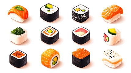 Various Sushi Pieces Assortment Close Up