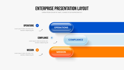 Digital Campaign Three Option Diagram Slide Layout. Market Portfolio 3 Step Infographic Frame Design. Company Strategy Slideshow Template Vector Illustration.