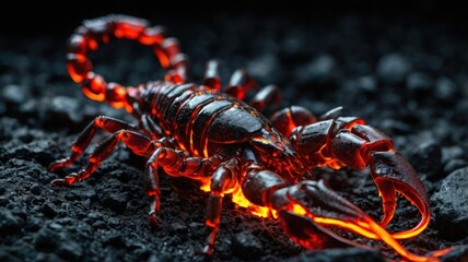 Fiery scorpion on volcanic rock