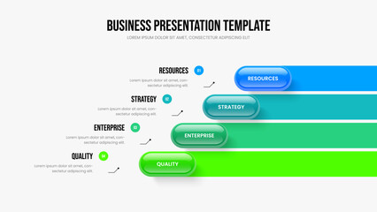 Naklejka premium Investor Report Four Step Infographic Slide Layout. Project Portfolio Frame Design Vector Illustration. Visual Growth 4 Option Diagram Presentation Template.