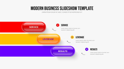 Advertising Profile Presentation Layout Vector Illustration. Enterprise Strategy Three Step Infographic Frame Template. Digital Planning 3 Option Diagram Slideshow Design.