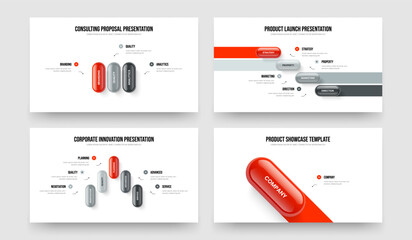 Business Launch Three Four Five One Element Diagram Presentation Design Vector Illustration Collection. Digital Briefing 3 4 5 1 Option Infographic Frame Template Set.