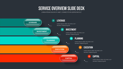 Service Campaign 5 Element Infographic Frame Design. Digital Plan Presentation Layout Vector Illustration. Market Overview Five Step Diagram Slideshow Template.